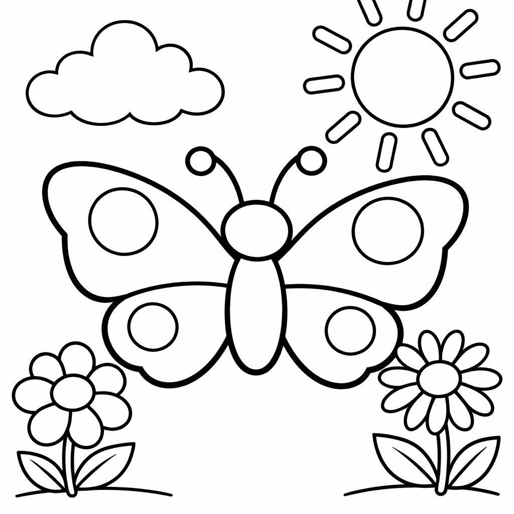 Free printable coloring page: Object Only: A Cute Butterfly With Clean Outlines,…, for ages 3-6