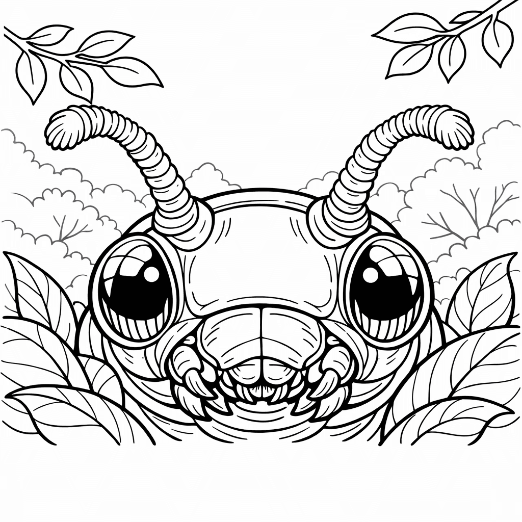 Free printable coloring page: Caterpillar And Butterfly, for ages 7-12