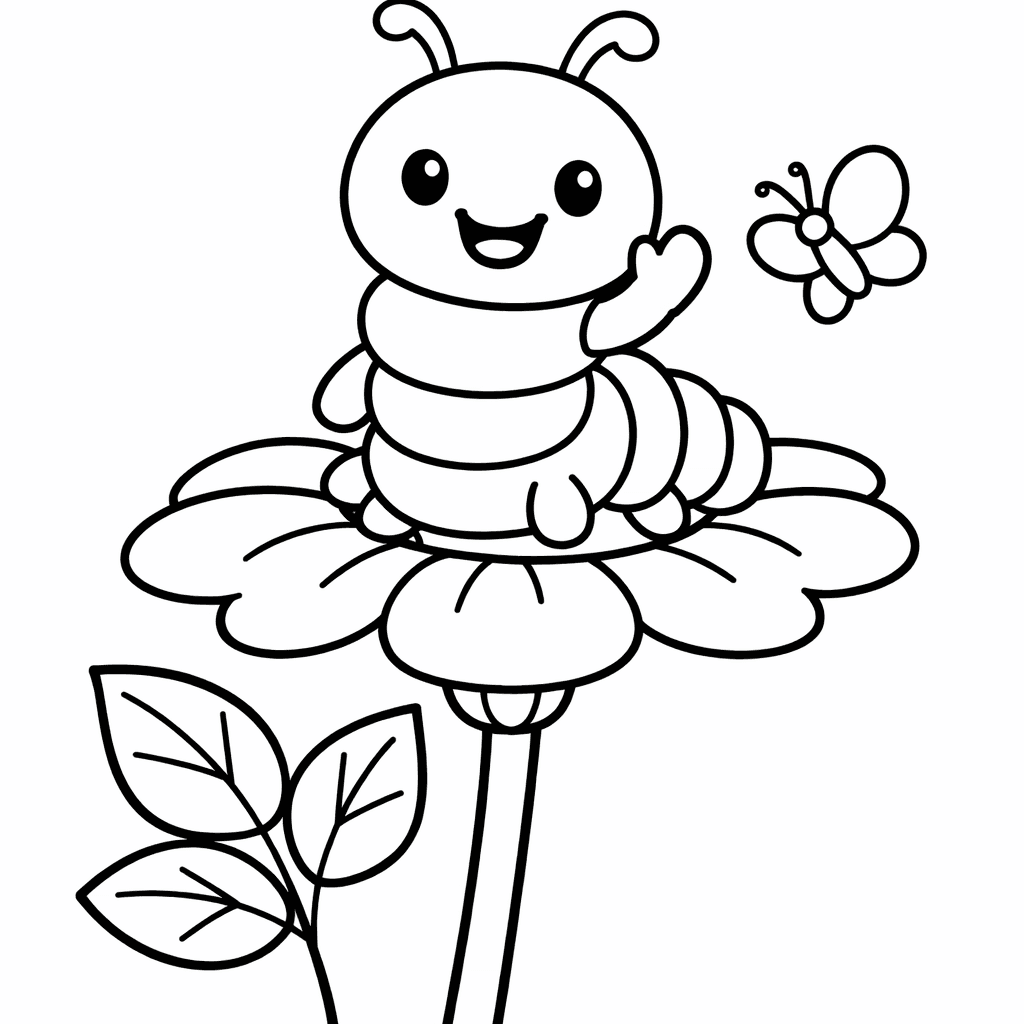 Free printable coloring page: Object Only: A Cute Caterpillar With Clean Outlines,…, for ages 3-6