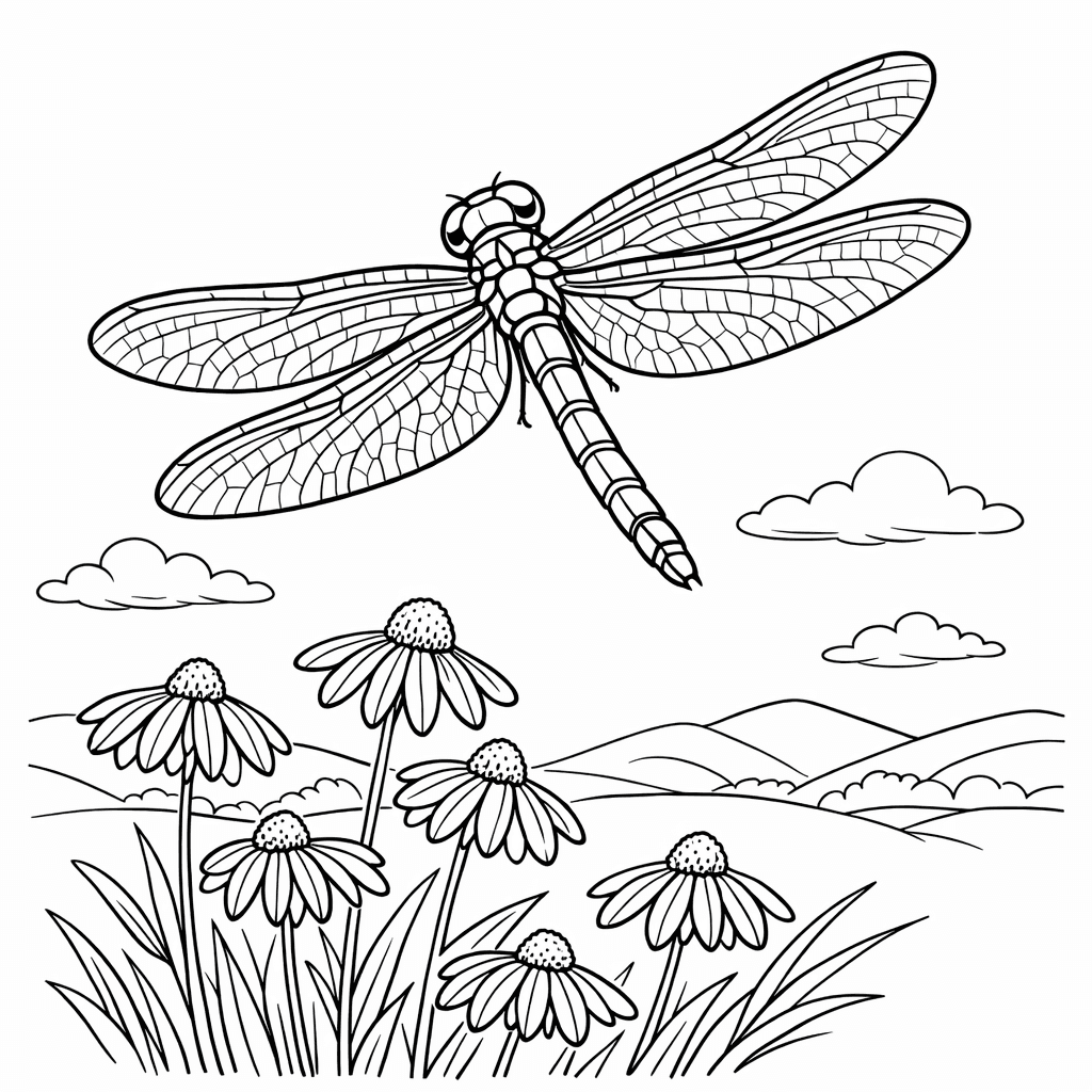 Free printable coloring page: Dragonfly Simple, for ages 7-12