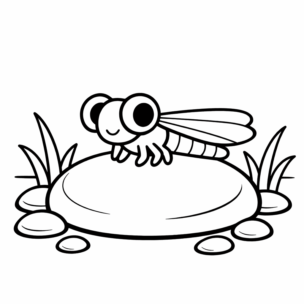 Free printable coloring page: Dragonfly On Reed, for ages 3-6