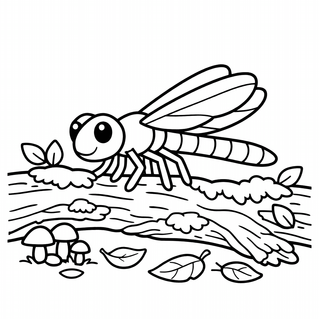 Free printable coloring page: Object Only: A Cute Dragonfly With Clean Outlines,…, for ages 3-6