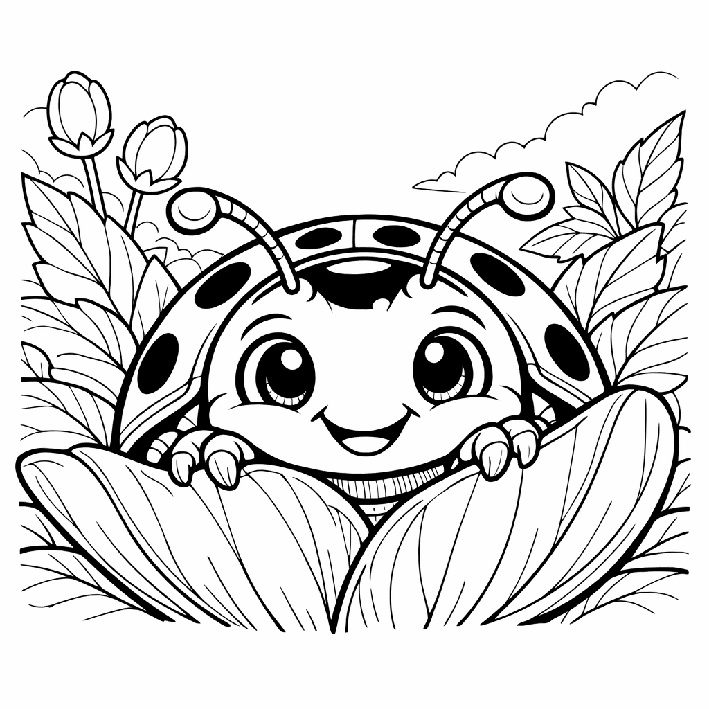 Free printable coloring page: Object Only: A Cute Ladybug With Clean Outlines,…, for ages 7-12