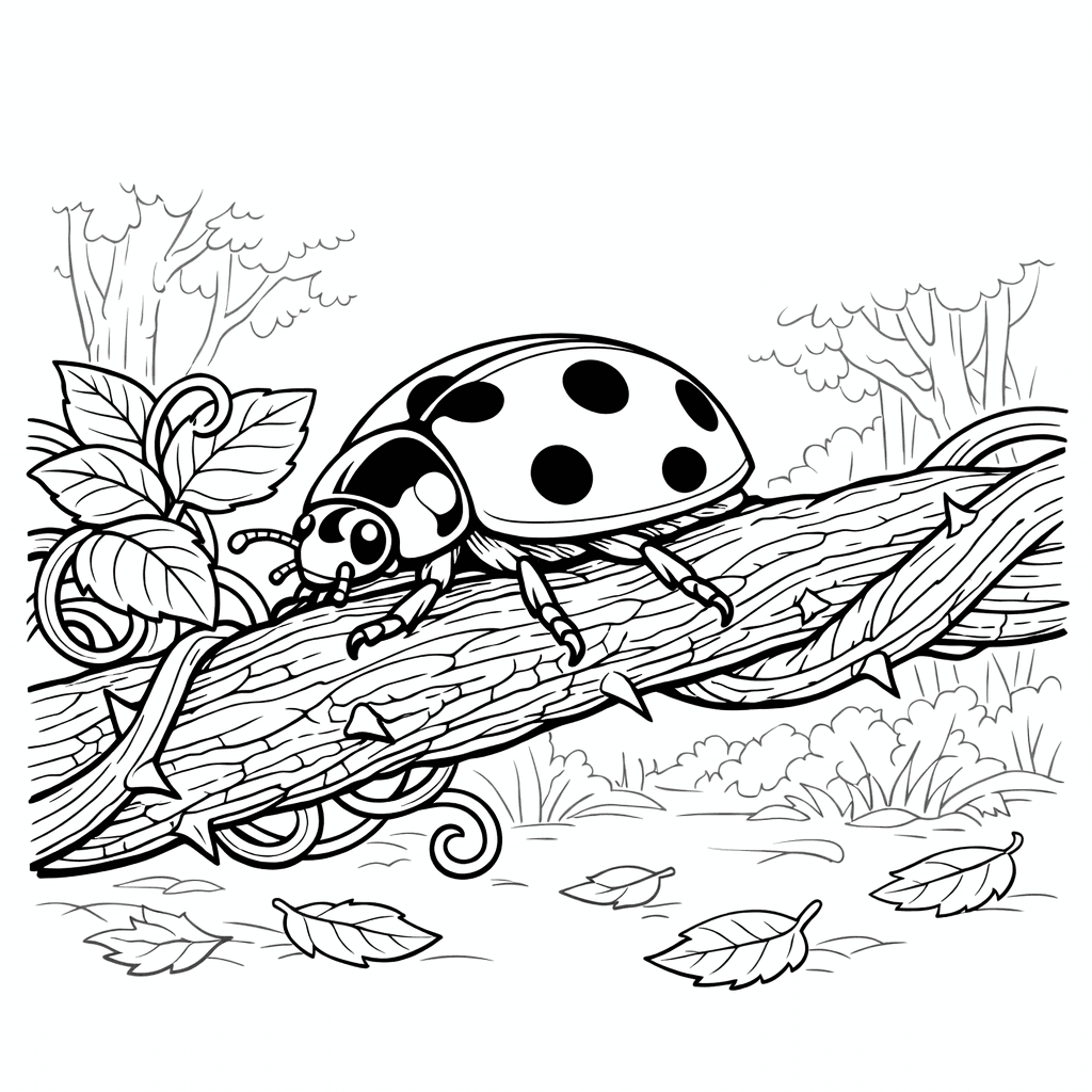 Free printable coloring page: Ladybug And Flower, for ages 7-12