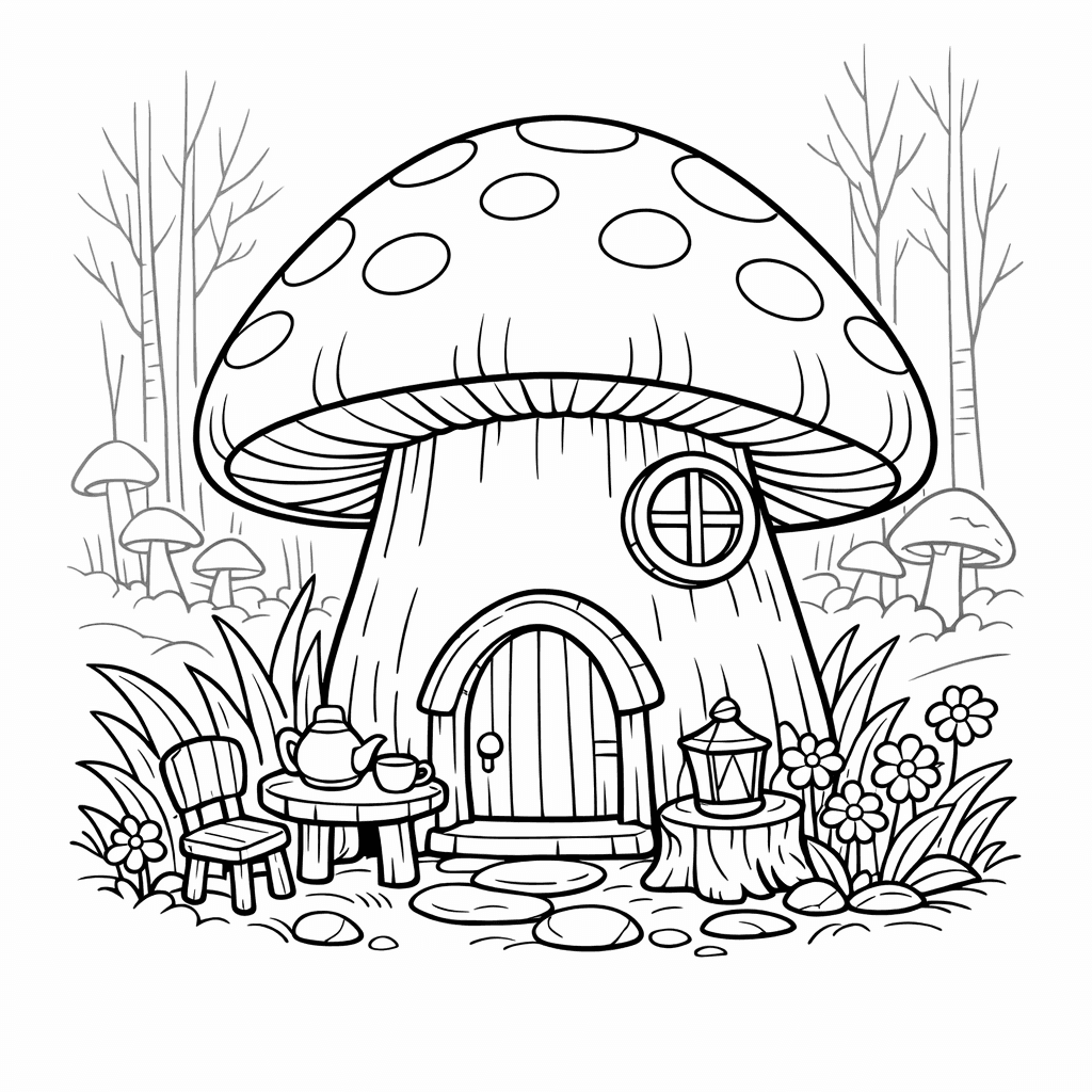 Free printable coloring page: Mushroom And Snail, for ages 7-12