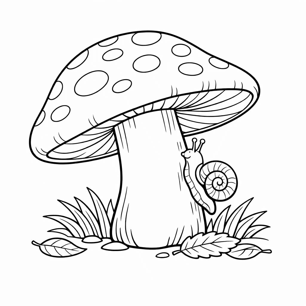 Free printable coloring page: Object Only: A Cute Mushroom With Clean Outlines,…, for ages 7-12