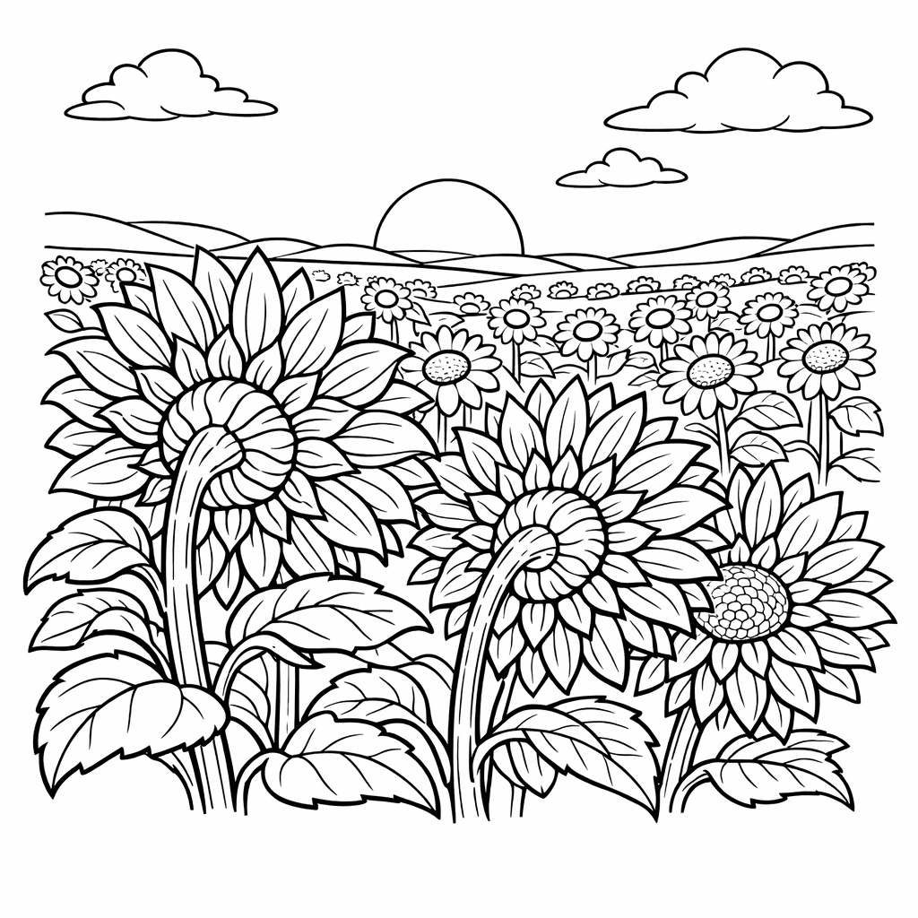 Free printable coloring page: Sunflower Face, for ages 7-12