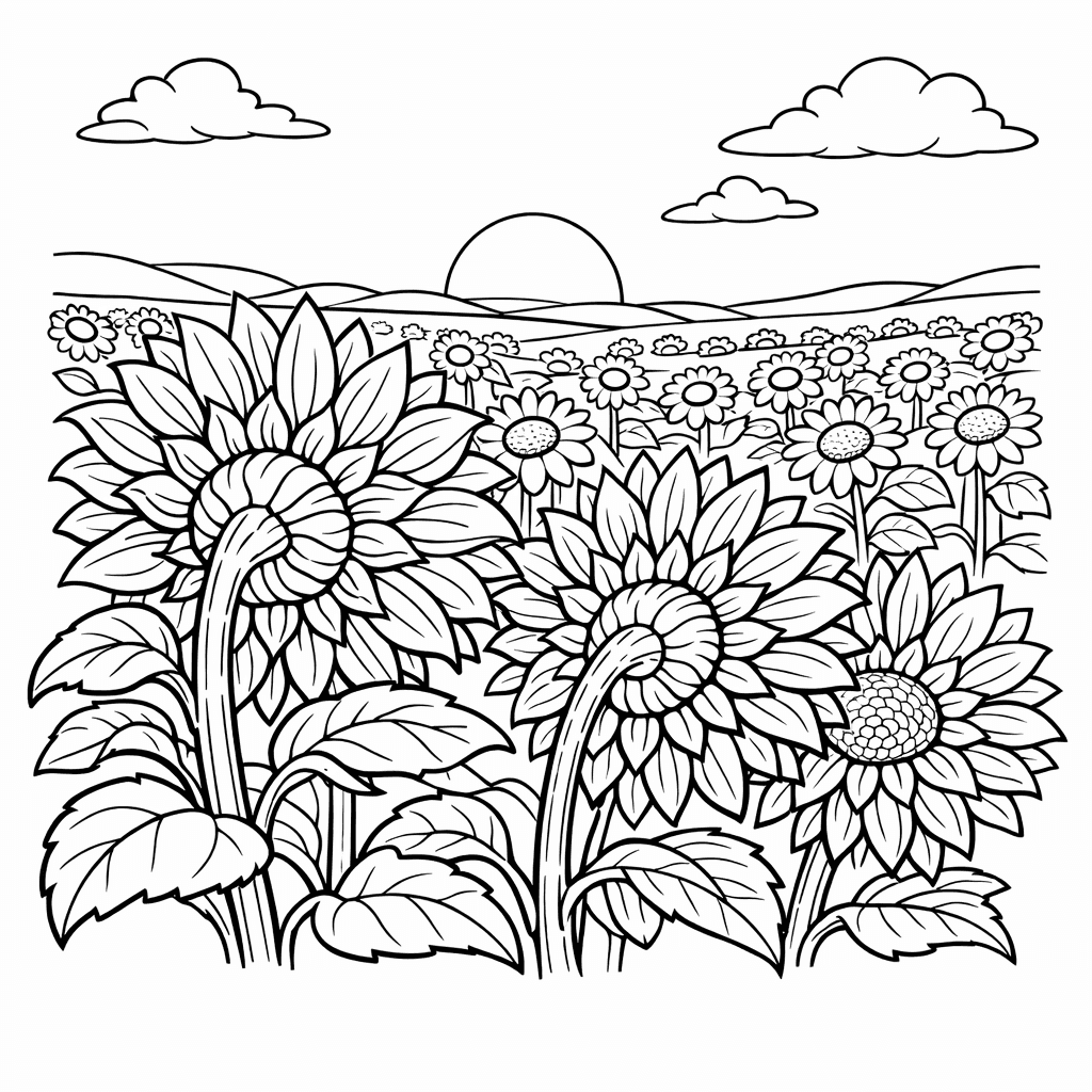 Free printable coloring page: Sunflower Face, for ages 7-12