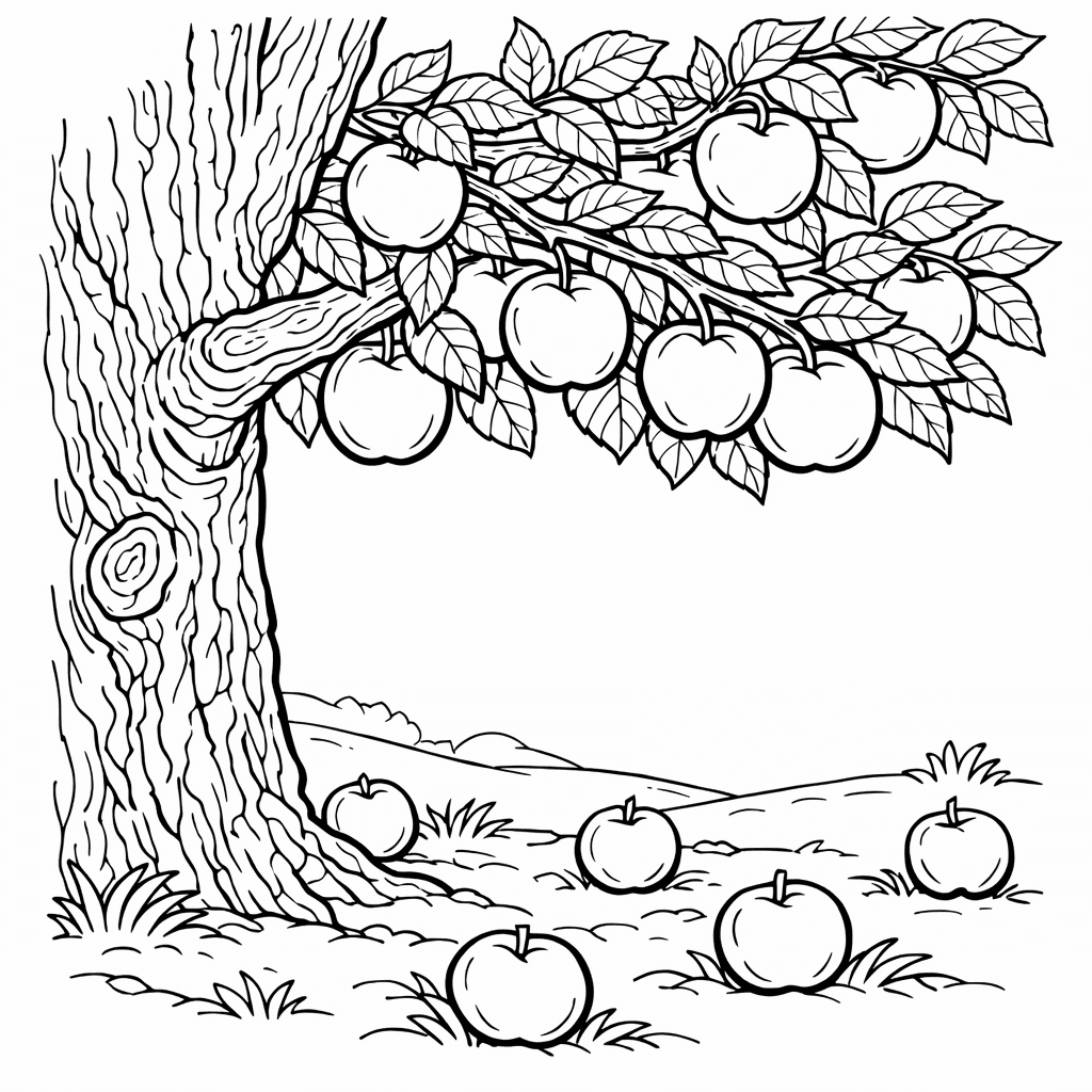 Free printable coloring page: Tree And Sun, for ages 7-12