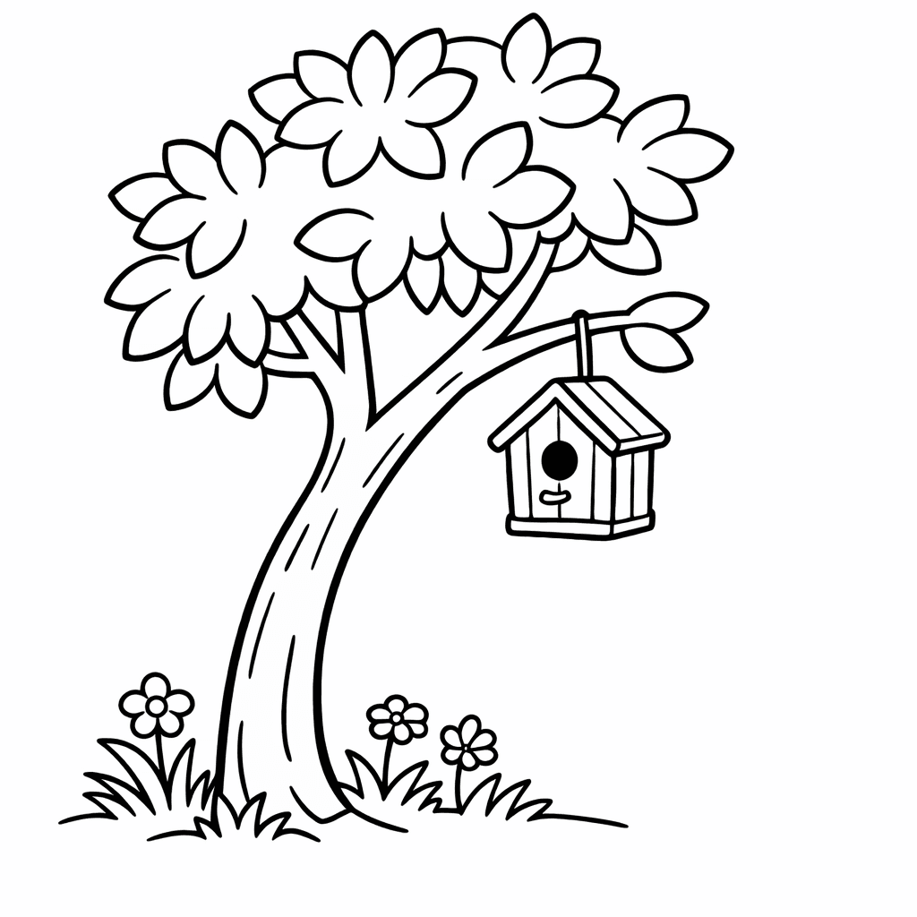 Free printable coloring page: Tree And Grass, for ages 3-6