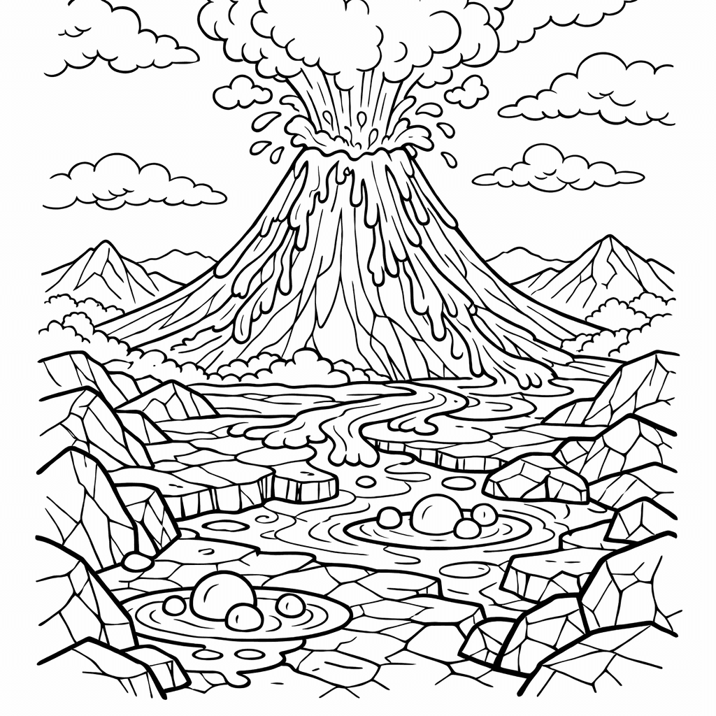 Free printable coloring page: Volcano Simple, for ages 7-12