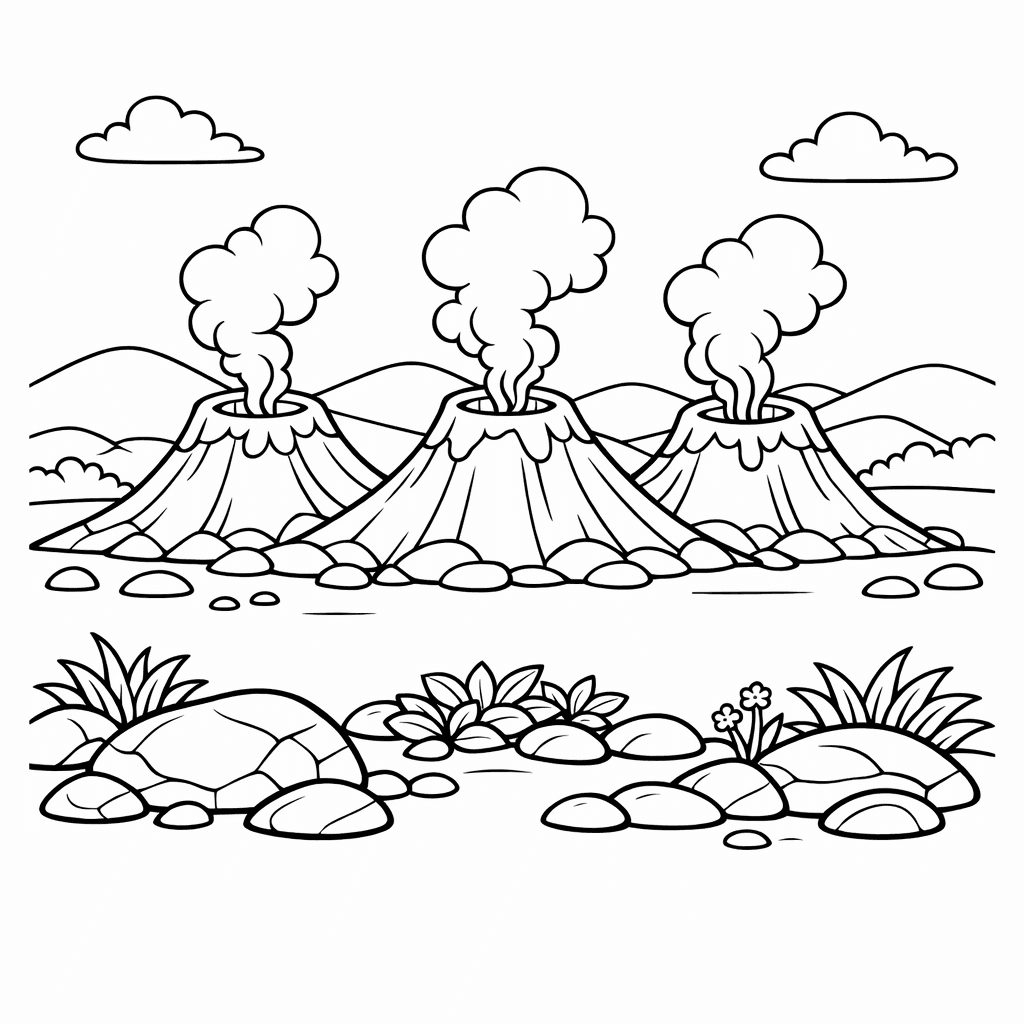 Free printable coloring page: Object Only: Two Or Three Volcanos Side By…, for ages 7-12