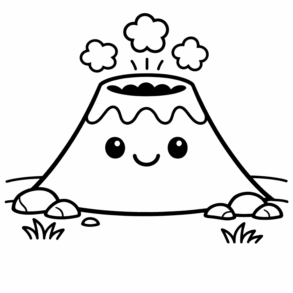 Free printable coloring page: Object Only: A Cute Volcano With Clean Outlines,…, for ages 3-6