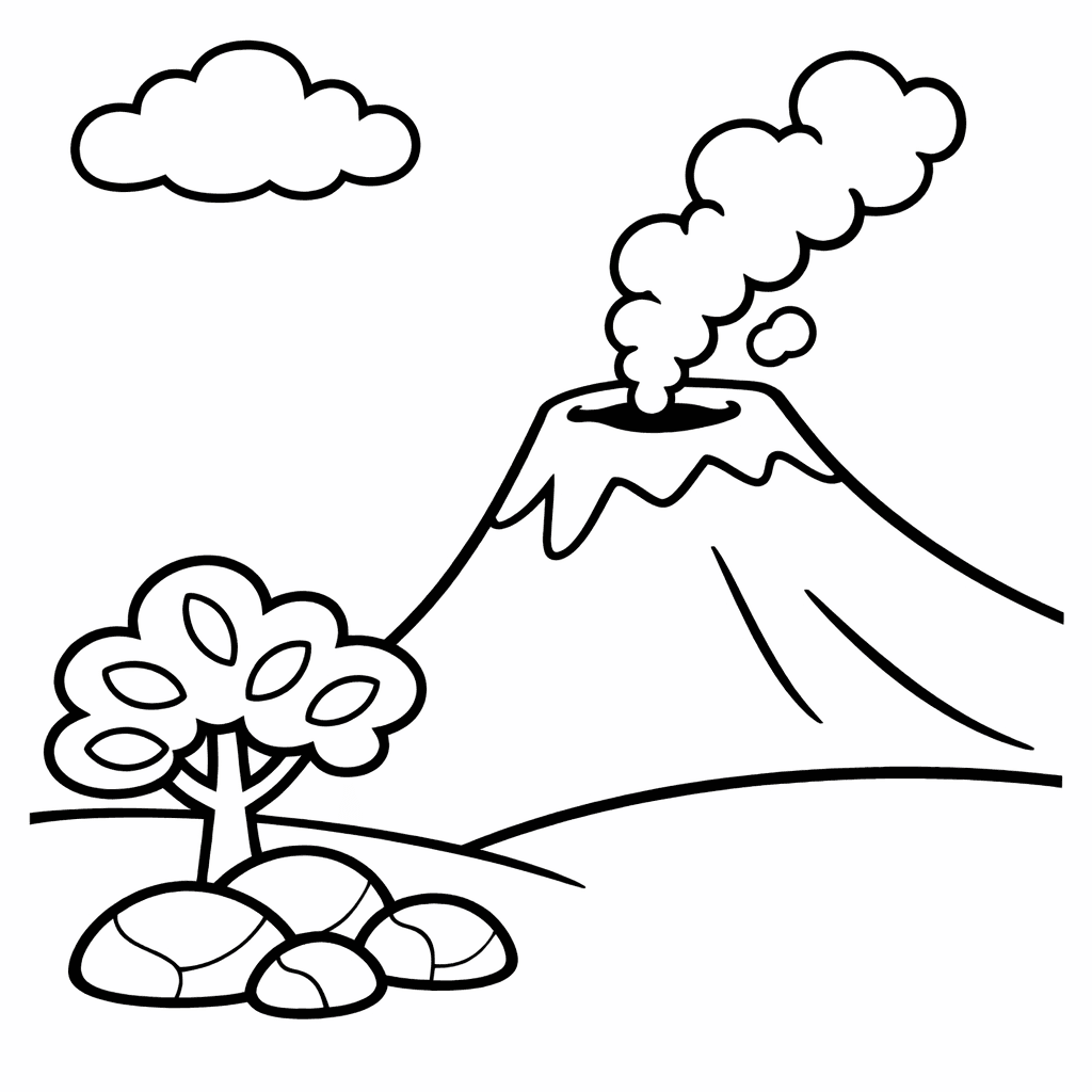 Free printable coloring page: Volcano Erupting, for ages 3-6