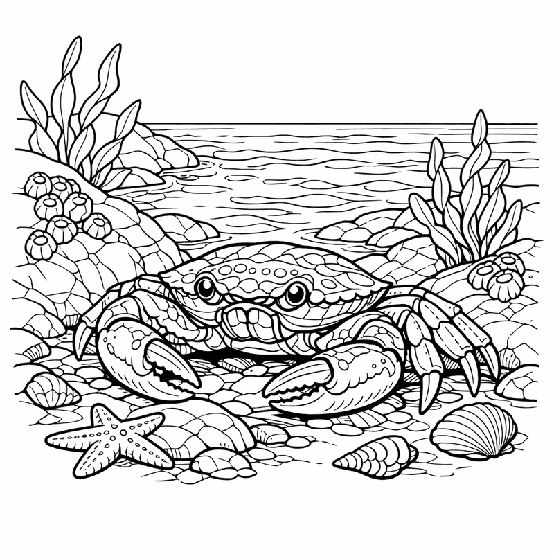 Free printable coloring page: Object Only: A Cute Crab With Clean Outlines,…, for ages 7-12