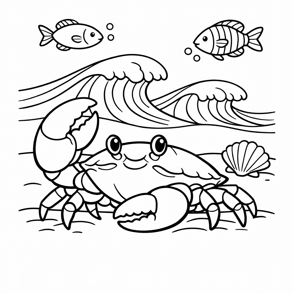 Free printable coloring page: Crab On Beach, for ages 7-12