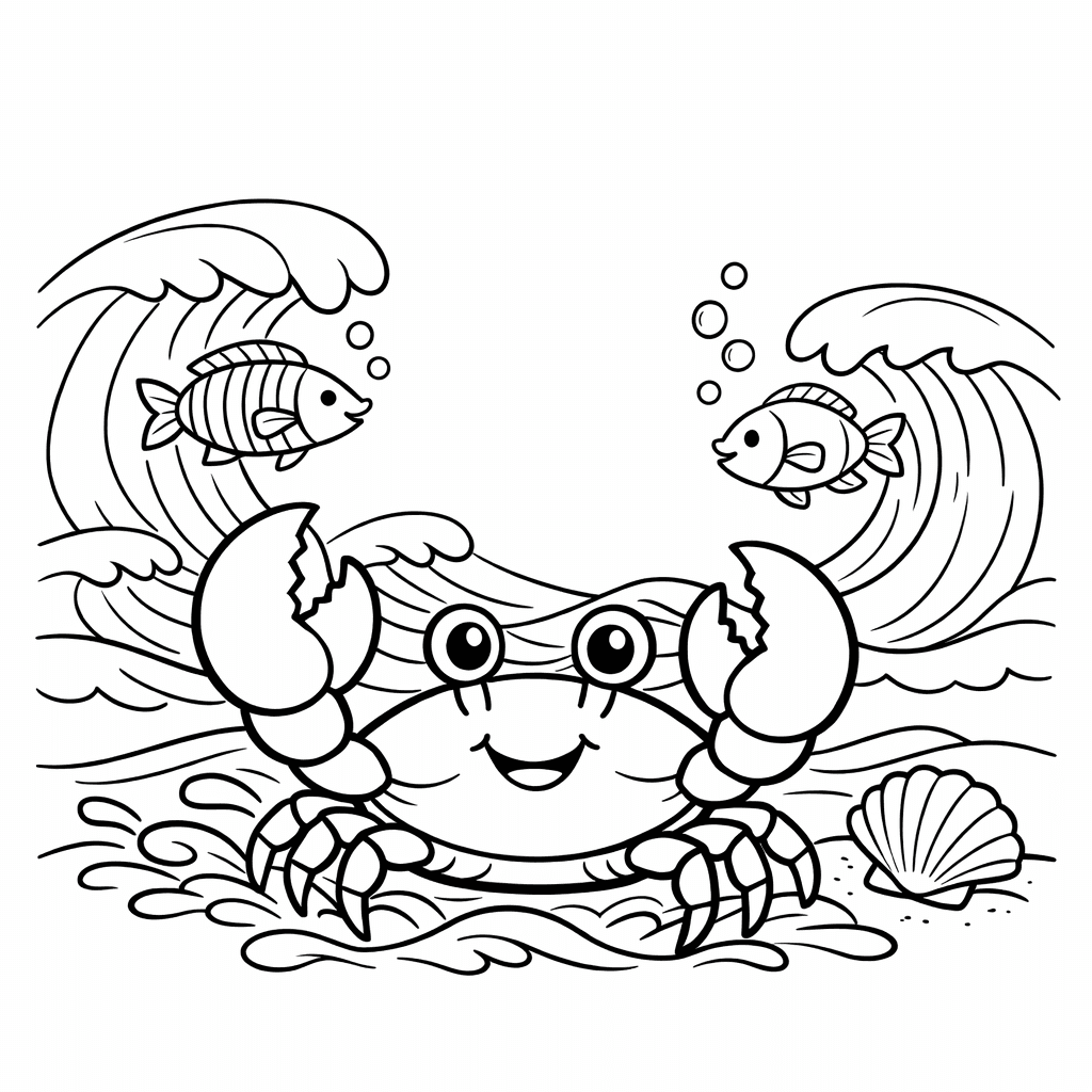 Free printable coloring page: Friendly Crab, for ages 7-12