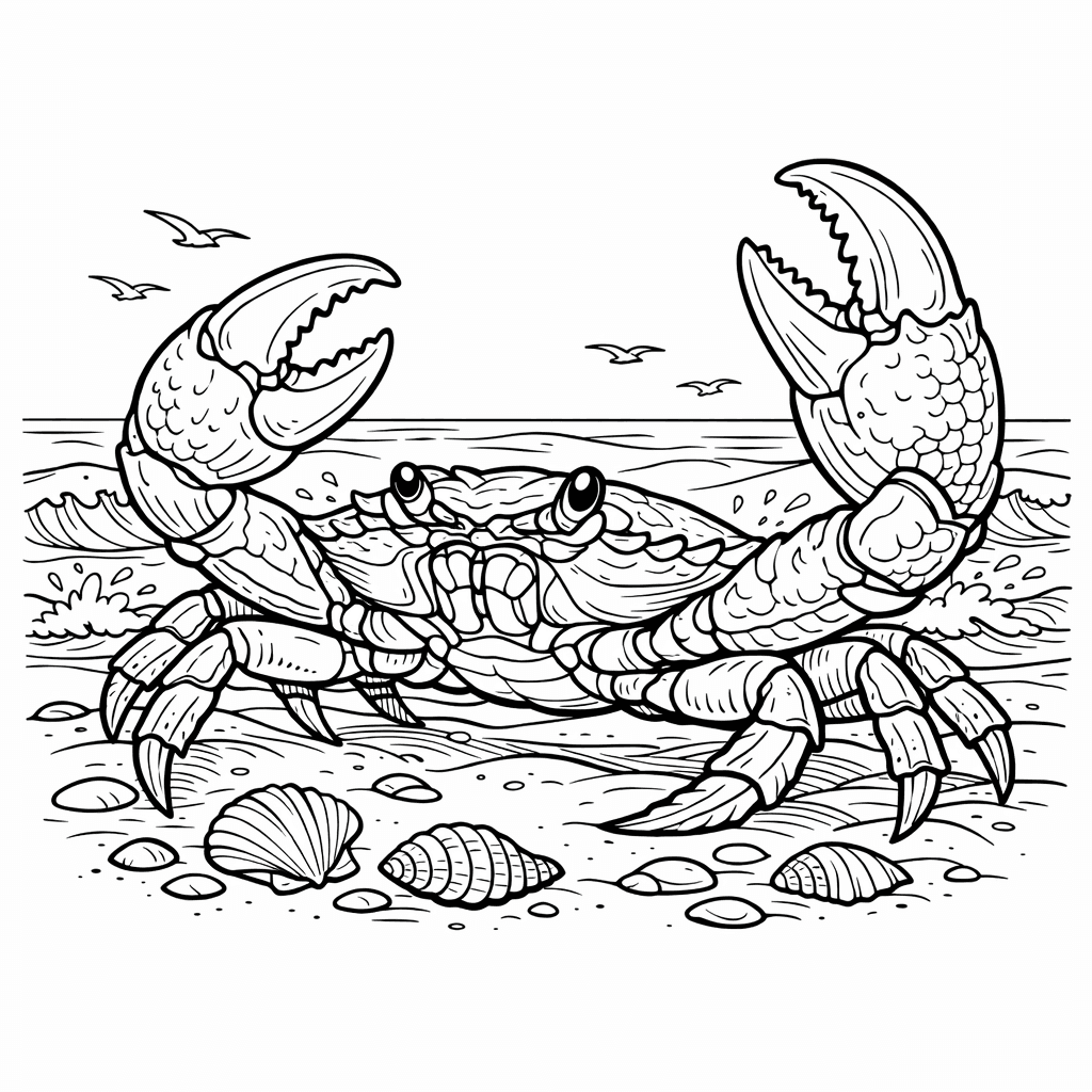 Free printable coloring page: Friendly Crab, for ages 7-12