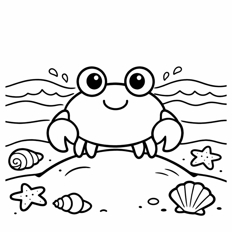 Free printable coloring page: Crab And Waves, for ages 3-6