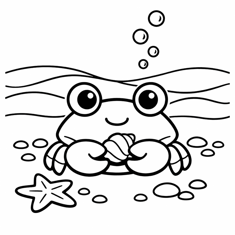 Free printable coloring page: Object Only: A Cute Crab With Clean Outlines, No Background, for ages 3-6