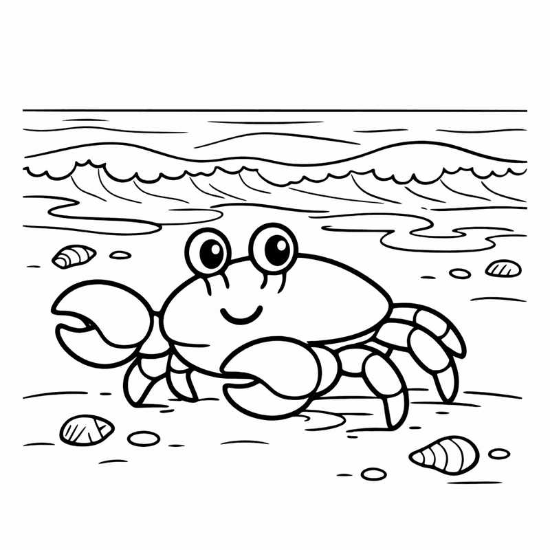 Free printable coloring page: Crab On Sand, for ages 3-6