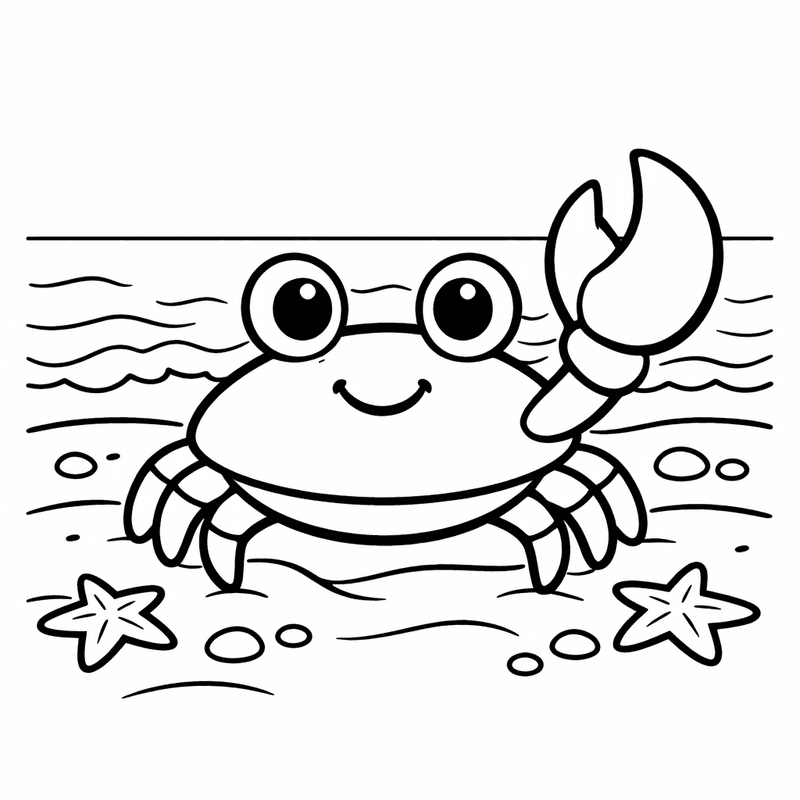 Free printable coloring page: Friendly Crab, for ages 3-6