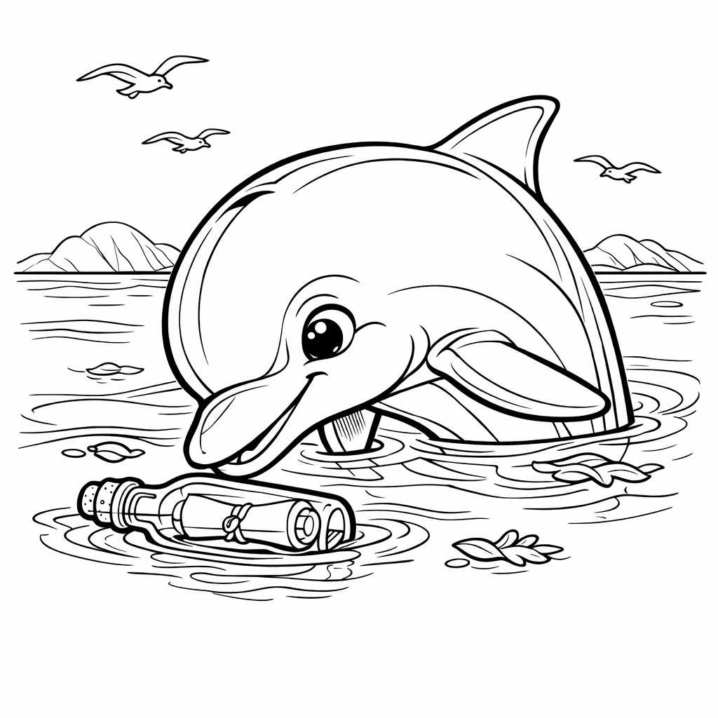 Free printable coloring page: Object Only: A Cute Dolphin With Clean Outlines, No Background, for ages 7-12