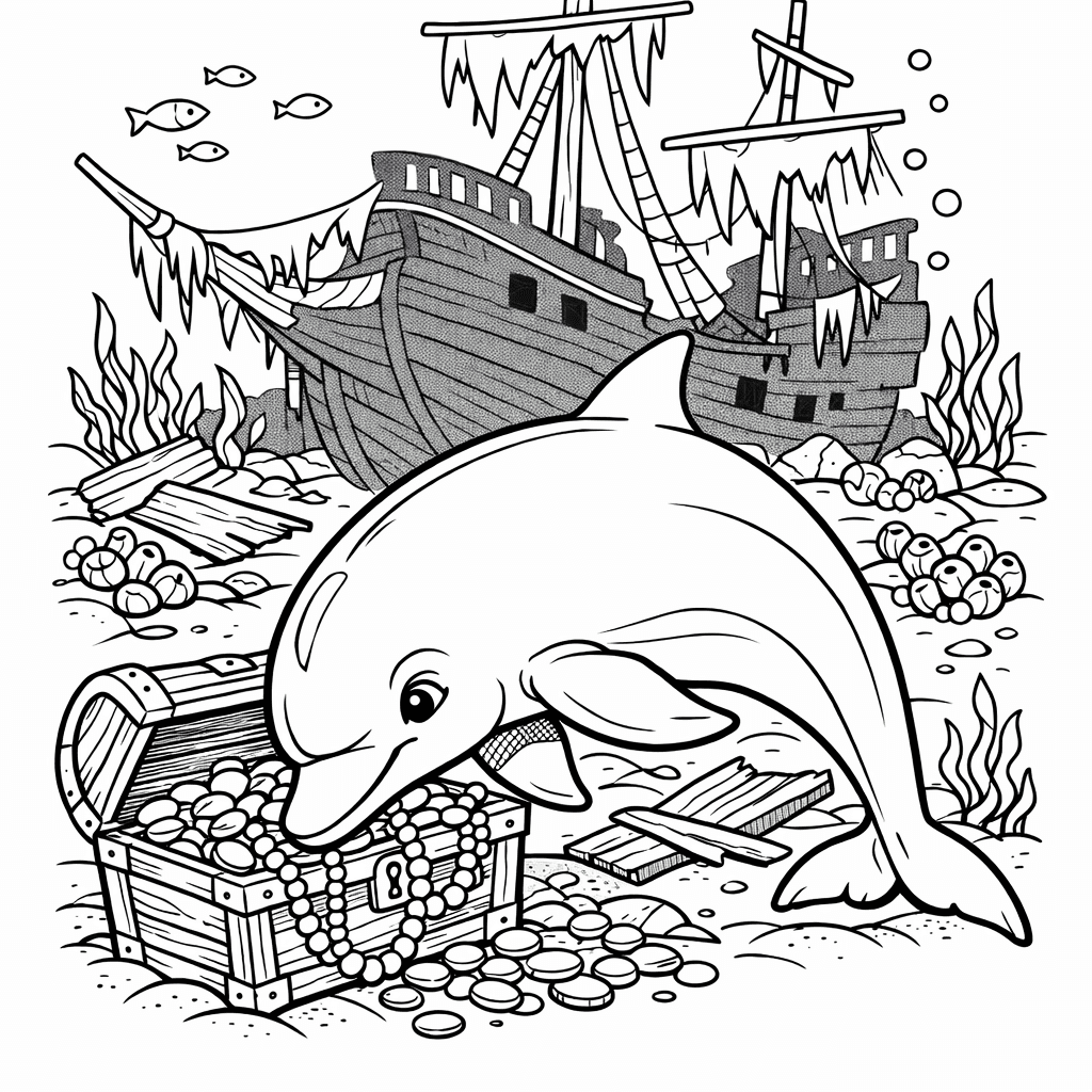 Free printable coloring page: Dolphin Swimming, for ages 7-12