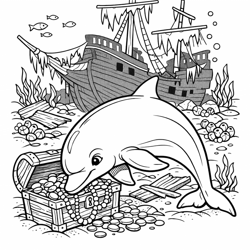 Free printable coloring page: Two Dolphins, for ages 7-12