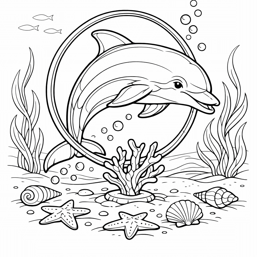 Free printable coloring page: Dolphin Face, for ages 7-12