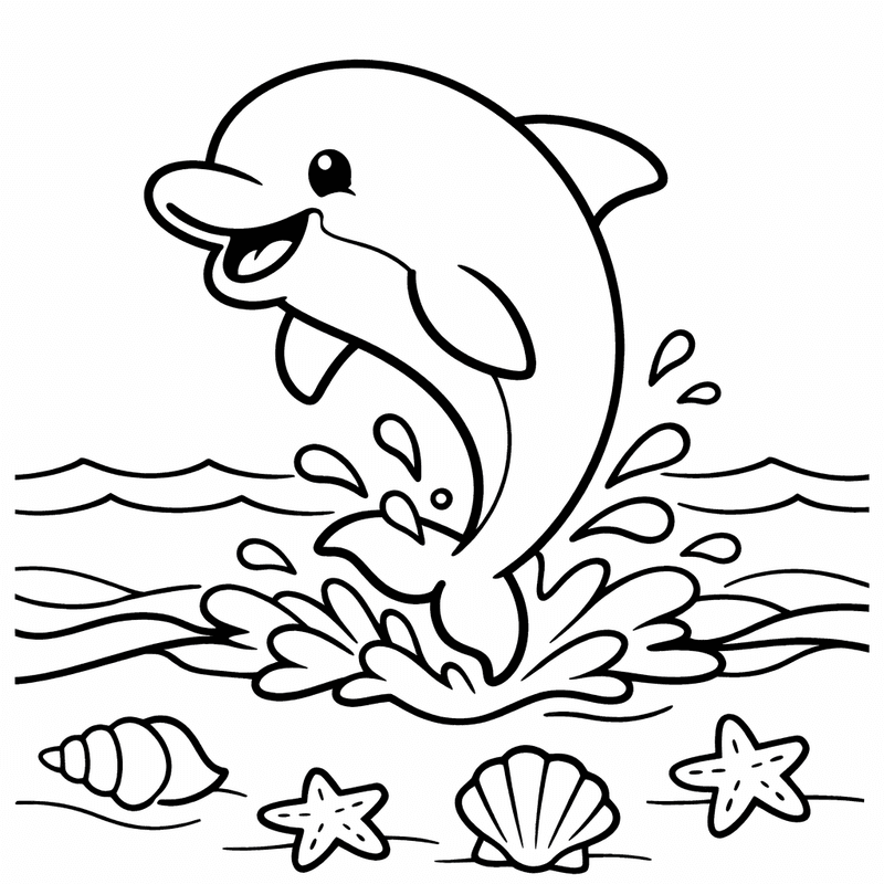 Free printable coloring page: Dolphin Swimming, for ages 3-6