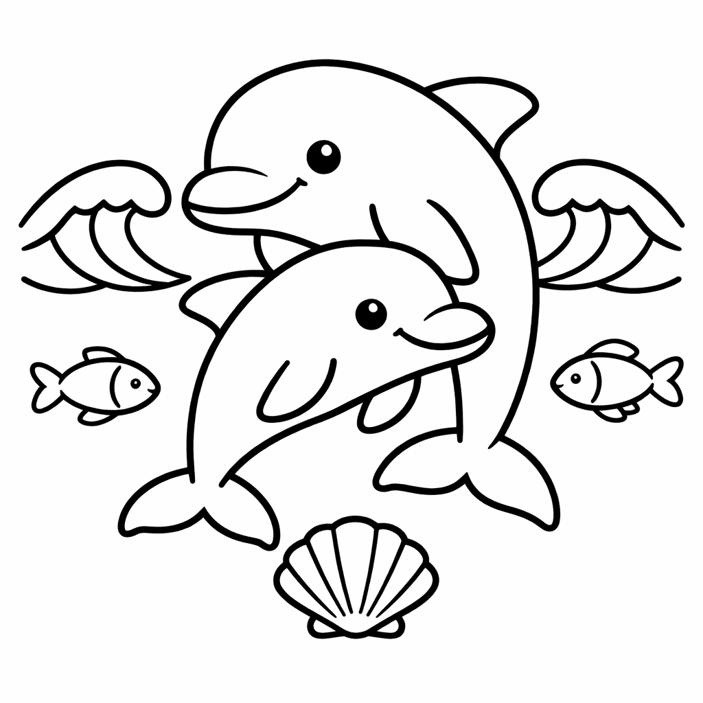 Free printable coloring page: Dolphin In Ocean, for ages 3-6