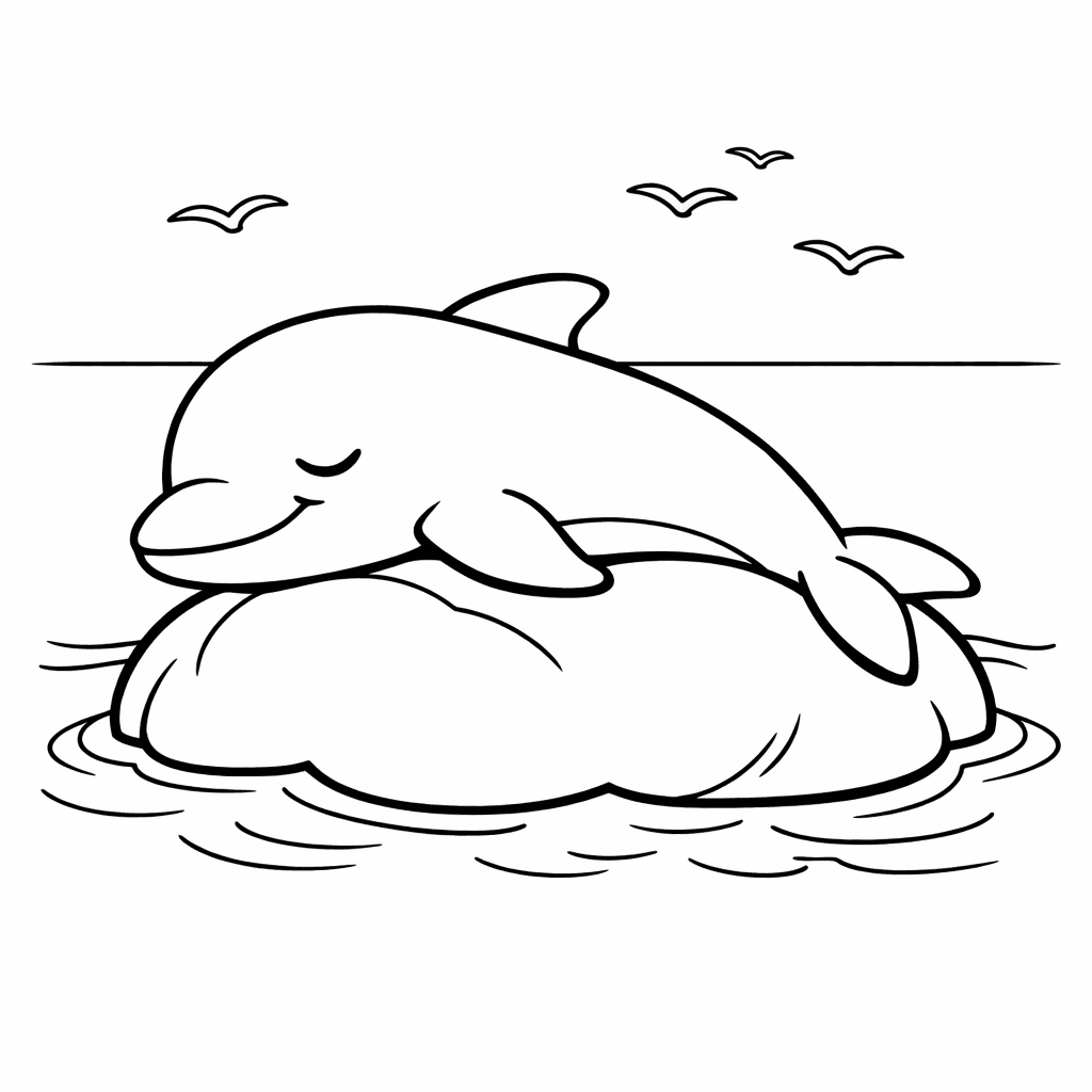 Free printable coloring page: Dolphin In Ocean, for ages 3-6
