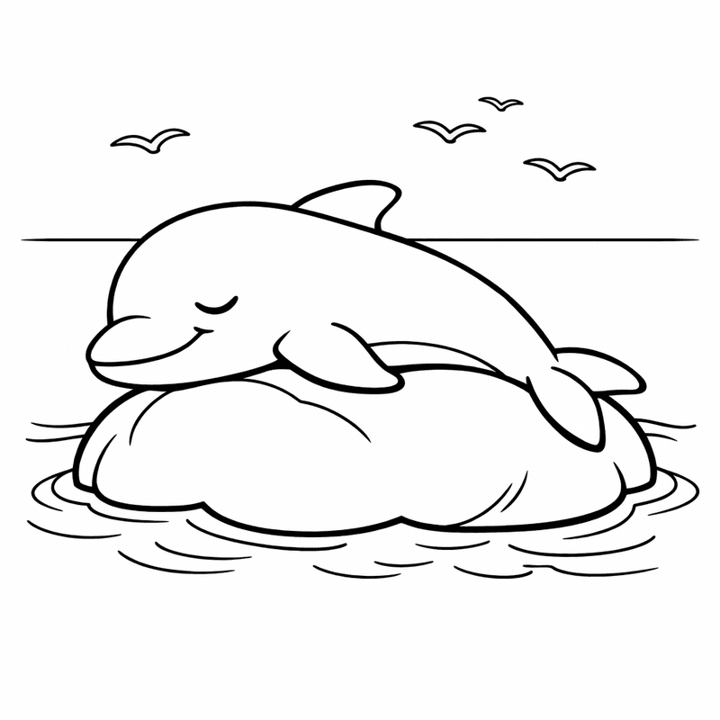 Free printable coloring page: Dolphin And Waves, for ages 3-6