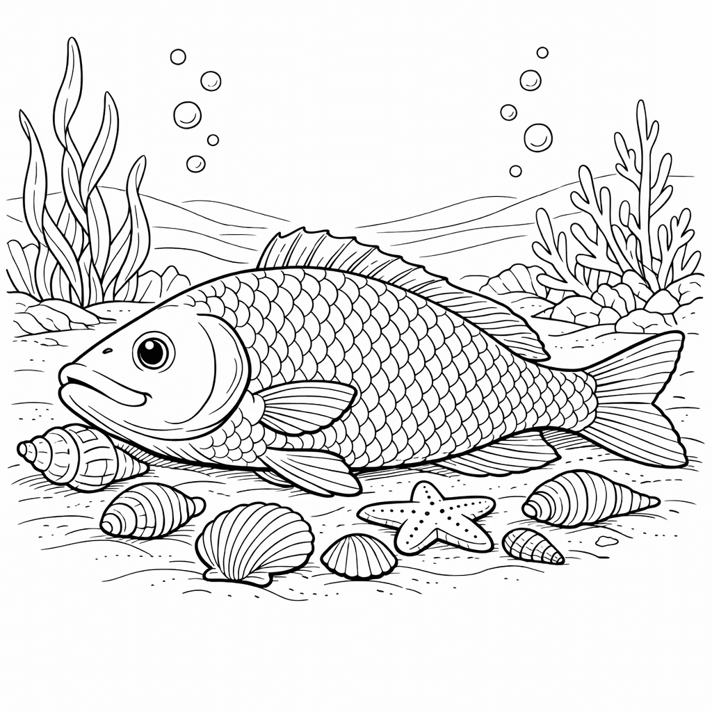 Free printable coloring page: Fish Swimming, for ages 7-12