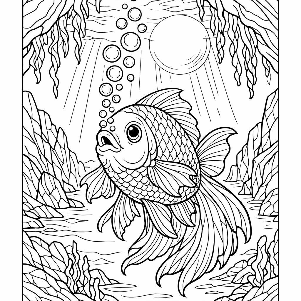 Free printable coloring page: Colorful Fish, for ages 7-12