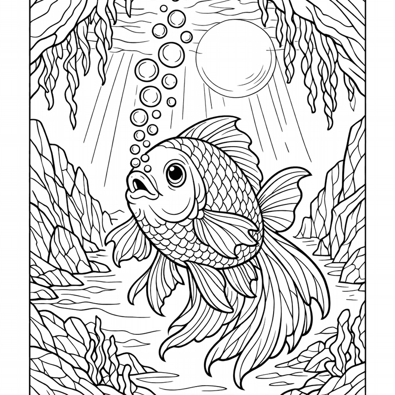 Free printable coloring page: Fish Face, for ages 7-12