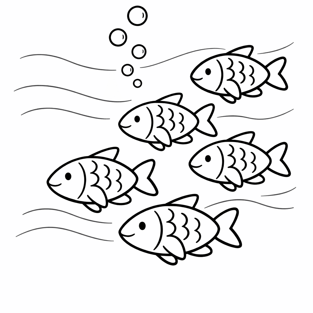 Free printable coloring page: Object Only: Two Or Three Fishs Side By Side, Simple And Adorable, No Background, for ages 3-6