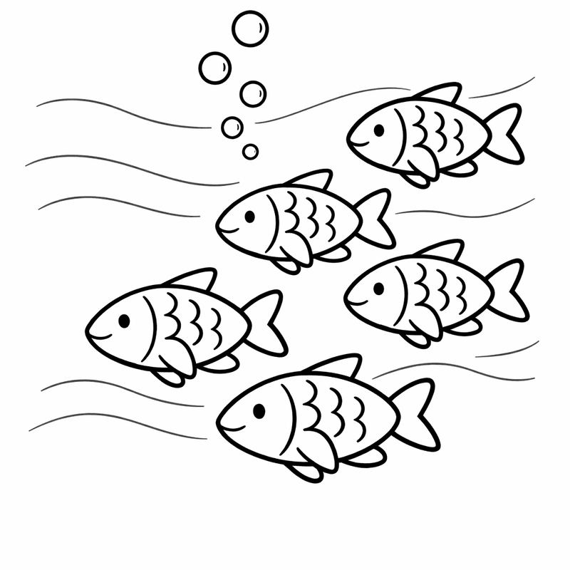 Free printable coloring page: Fish Swimming, for ages 3-6