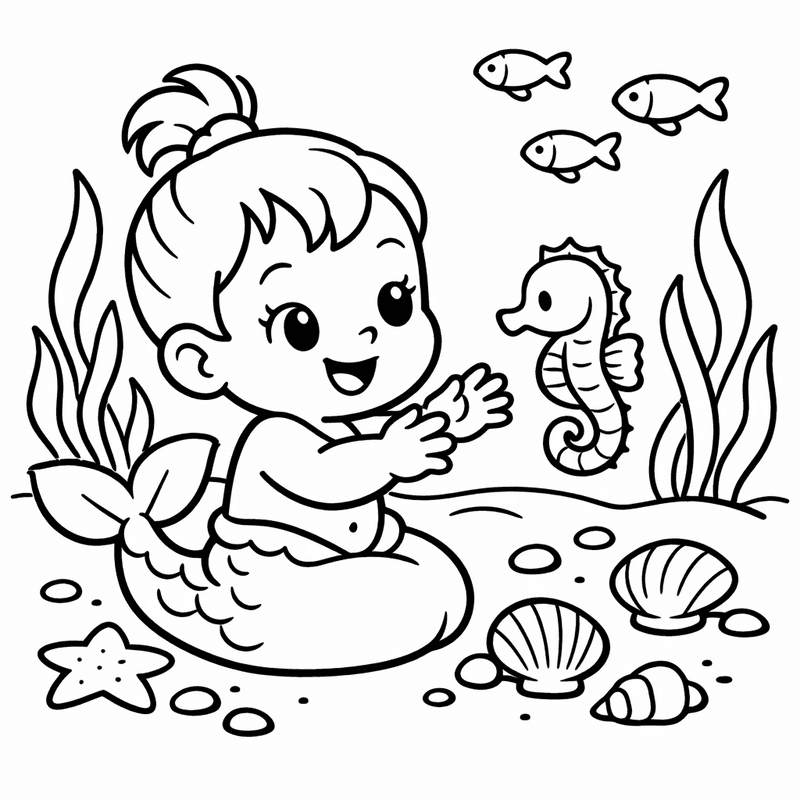 Free printable coloring page: Object Only: Two Or Three Mermaids Side By…, for ages 3-6