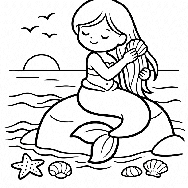 Free printable coloring page: Mermaid Swimming, for ages 3-6