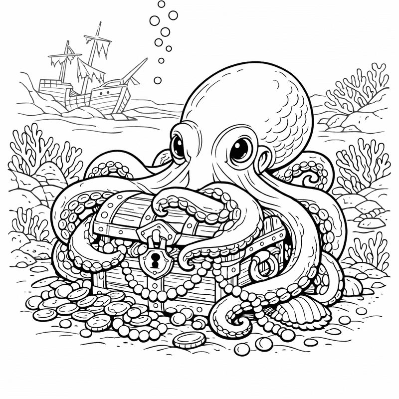 Free printable coloring page: Octopus And Bubbles, for ages 7-12