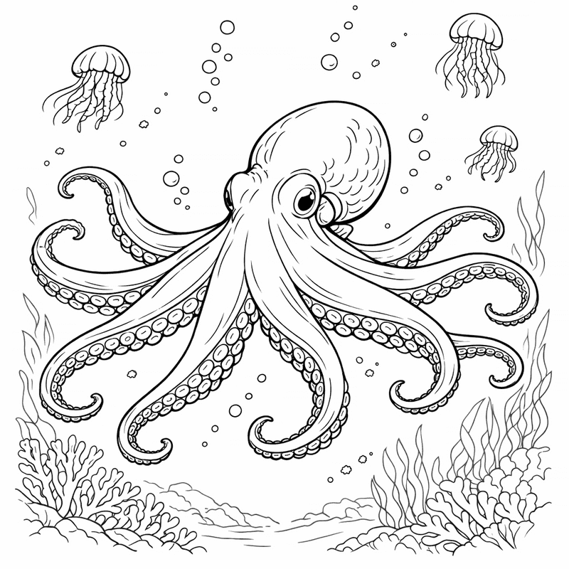 Free printable coloring page: Octopus Face, for ages 7-12