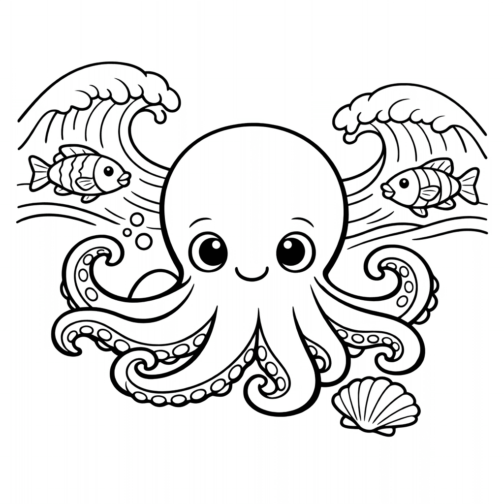 Octopus Coloring Page — Octopus In Cave