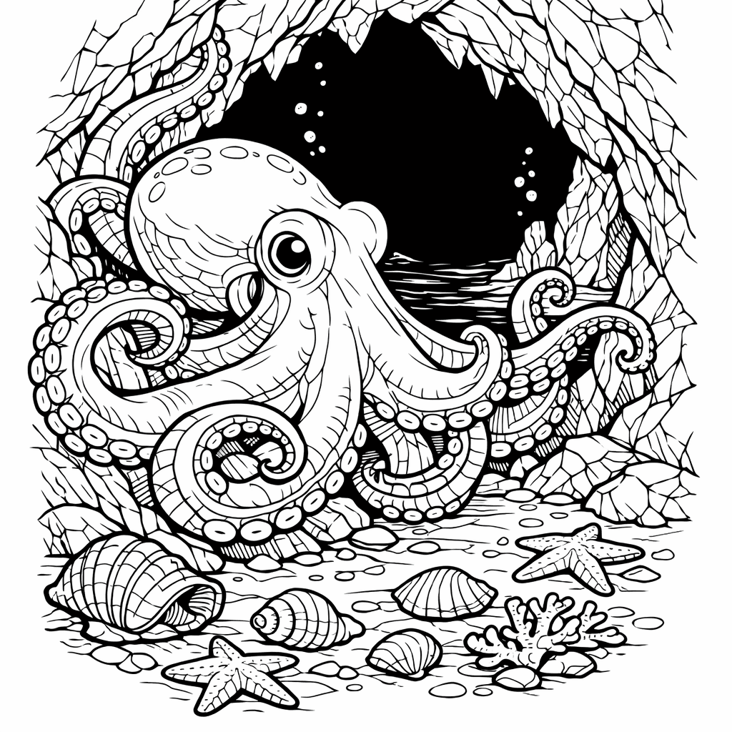 Free printable coloring page: Friendly Octopus, for ages 7-12