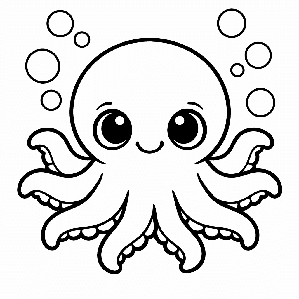 Free printable coloring page: Object Only: A Cute Octopus With Clean Outlines, No Background, for ages 3-6