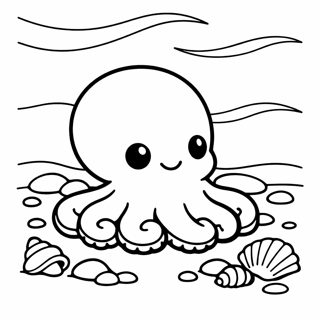 Free printable coloring page: Octopus Swimming, for ages 3-6
