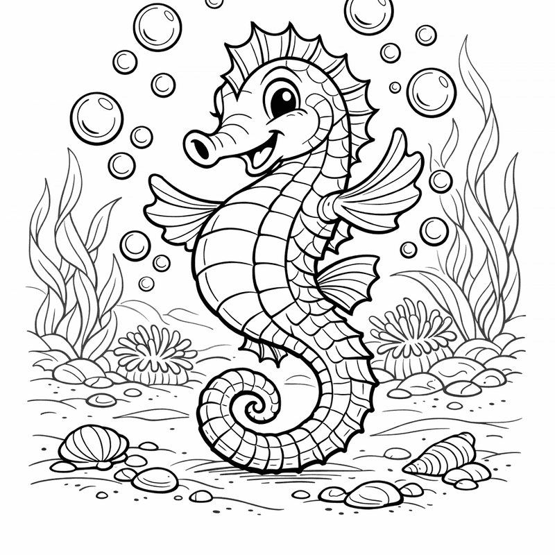Free printable coloring page: Object Only: A Cute Seahorse With Clean Outlines, No Background, for ages 7-12