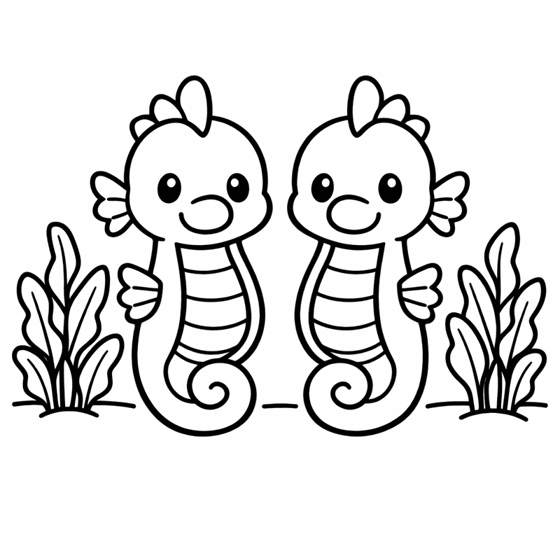 Free printable coloring page: Seahorse In Coral, for ages 3-6