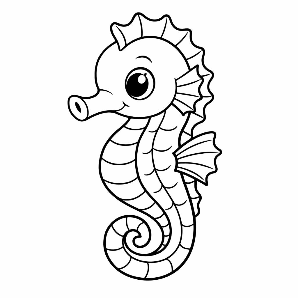 Free printable coloring page: Object Only: A Cute Seahorse With Clean Outlines, No Background, for ages 3-6